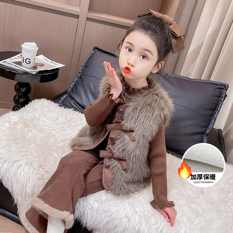 Girl Nets Red Suit Autumn Winter Clothing 2023 New Baby Ocean Pistachio Horse Chia Children Trendy Fried Street Three Sets-Taobao