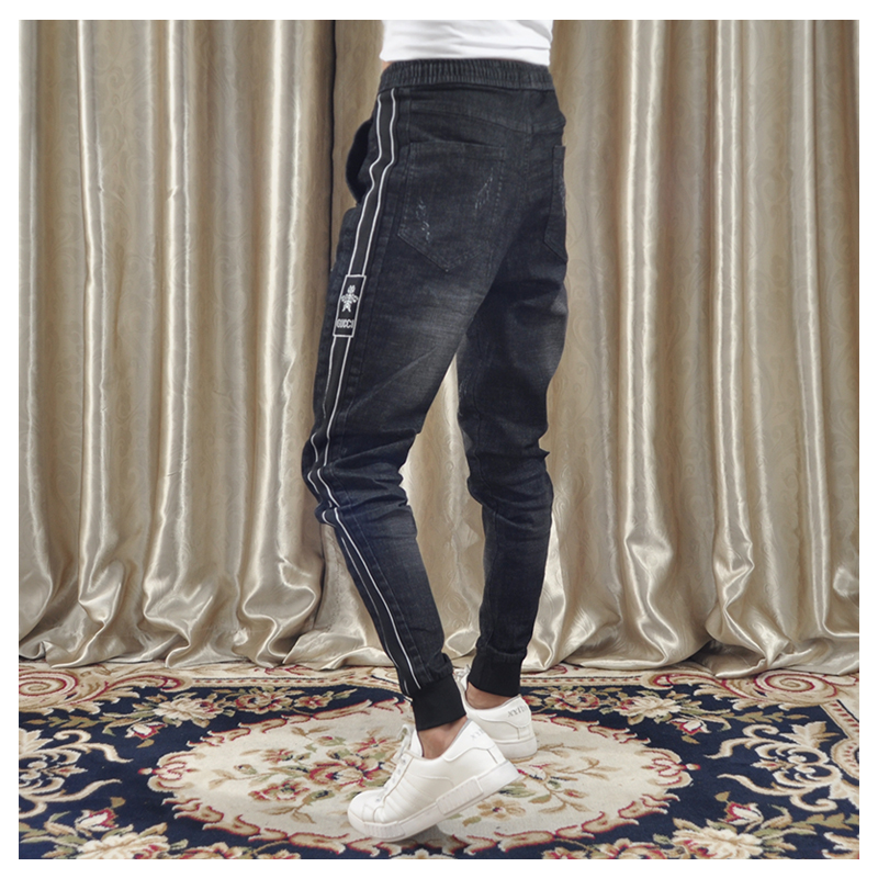 Xã hội tâm linh anh chàng sọc trắng hai dây bó quần jeans Phiên bản Hàn Quốc của xu hướng quần lửng nam cạp cao quần áo thời trang
