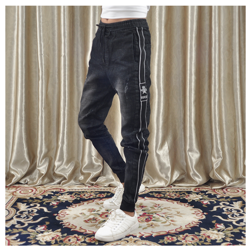 Xã hội tâm linh anh chàng sọc trắng hai dây bó quần jeans Phiên bản Hàn Quốc của xu hướng quần lửng nam cạp cao quần áo thời trang