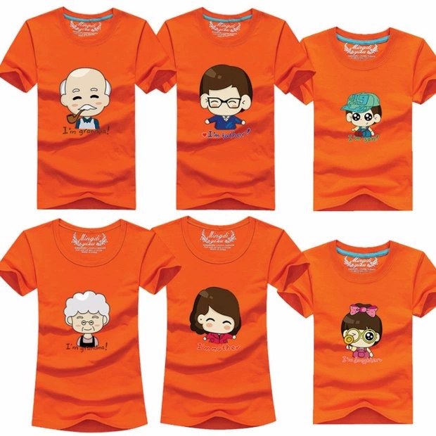 Áo dài mùa hè cho cha mẹ và con một gia đình ba mùa hè 2018 Cha mẹ trẻ em nửa tay hoạt hình cotton Áo phông ngắn tay cha mẹ-con