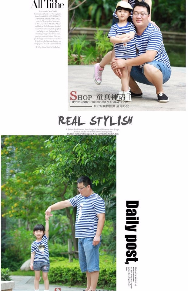 Cha mẹ mặc con hè 2018 sọc cotton ngắn tay áo thun thủy triều mẹ mẹ và con trai một gia đình ba gia đình cỡ lớn áo đồng phục gia đình đi biển