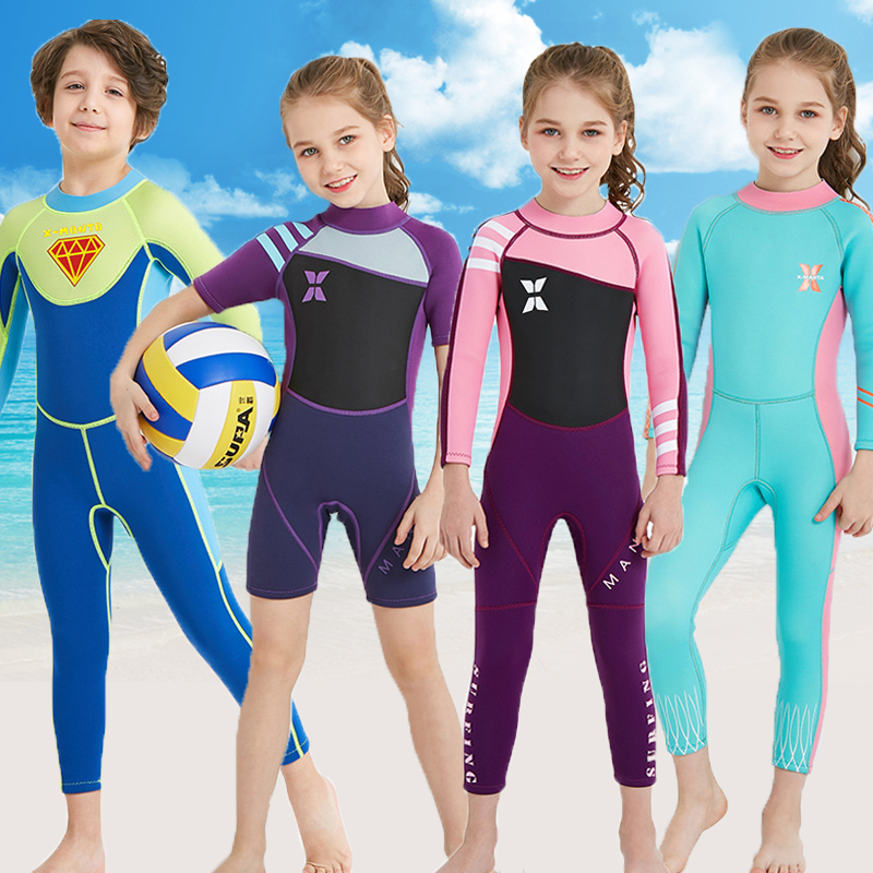 2 5MM children's wetsuit thickened warm winter-proof swimming swimsuit one-piece male and female children sunscreen surfing jellyfish