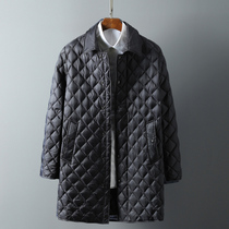 2021 winter long down jacket mens white duck down light diamond lattice youth warm loose jacket lapel