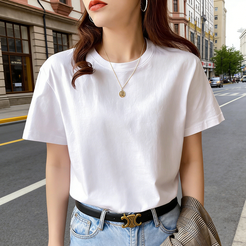 European Women's Clothing 2026 New Summer White Short-Sleeve T-Shirt for Women, Pure Cotton, Regular Shoulder White T-Shirt, Elegant Ladies' Top