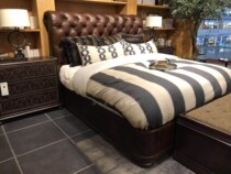 art furniture oak whiskey head skinned soft bag bed American country - style European oil wax skin bed customized