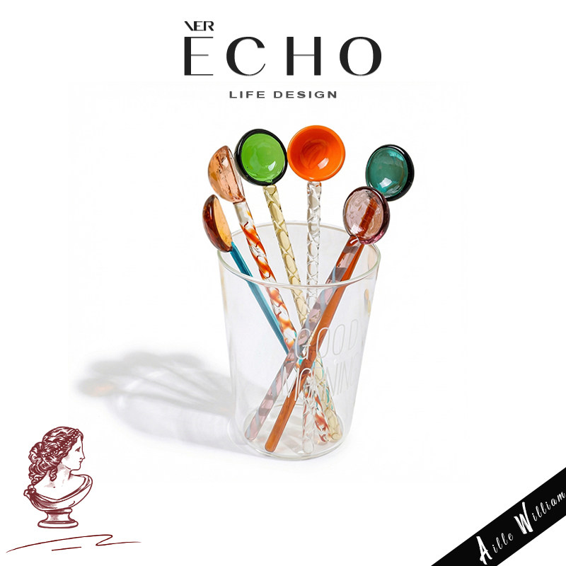 Ложка для смешивания с витражным стеклом ECHO 丨cai pattern GTU с длинной ручкой, ложка для смешивания высококачественного кофе, ложка для десертного мороженого Изображение 1