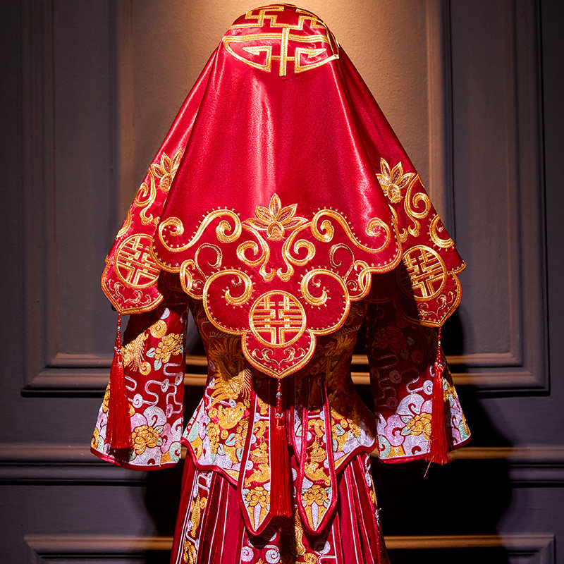 Wedding Bridal Red Cover Head New Wedding Blush Red Headscarf Chinese show and upscale Joypa Translucent Scarves