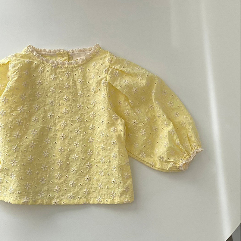 Girls' Solid Color Lace Collar Shirt Sweet Princess Children's Top 2022 Spring Korean Children's Cotton Baby Shirt