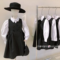 Girls wear tank top skirts on both sides Korean childrens clothing 22 spring and autumn black quality sleeveless dress set