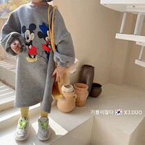 Girls sweatshirt dress Korean childrens wear 2022 spring and autumn new baby foreign gas cartoon mouse loose long sleeve dress