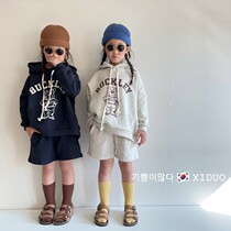 Boys and girls set Korean childrens wear 21 spring and autumn casual kids tide van cartoon sweatshirt shorts sports two-piece set