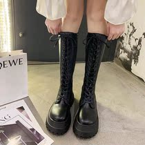 Black Locomotive Boots Female 2021 New Thick Lace Joker Boots High Knight Boots Tide