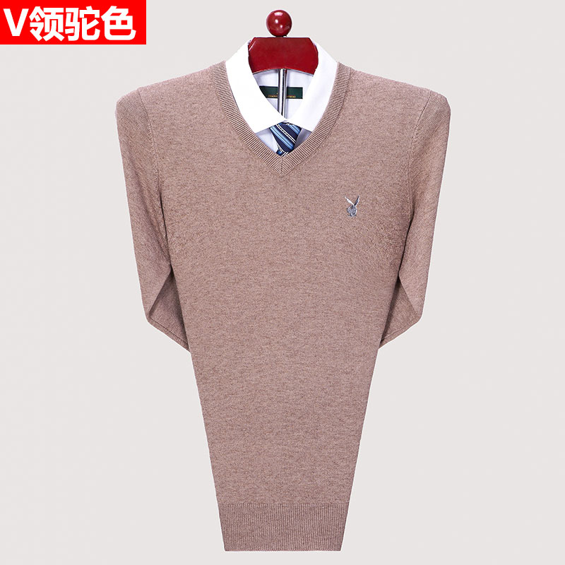 100tinh khiết áo len nam Vòng cổ nửa cao cổ áo Playboy trung niên nam áo len cashmere đáy cha váy