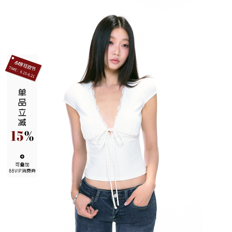 Withmin White Women's T-Shirt Short Slim Fit Low-Neck Beautiful Sexy Hot Girl Top Women's Short-Sleeved Summer Wear Withmin White Women's T-Shirt Short Slim Fit Low-Neck Beautiful Sexy Hot Girl Top Women's Short-Sleeved Summer Wear
