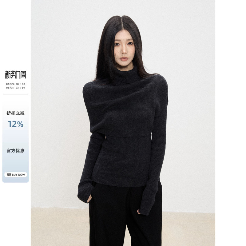 Withmin Sweater for Women 2026 Autumn New Slim Fit Base Shirt for Women Black Knitted Top for Women Withmin Sweater for Women 2026 Autumn New Slim Fit Base Shirt for Women Black Knitted Top for Women