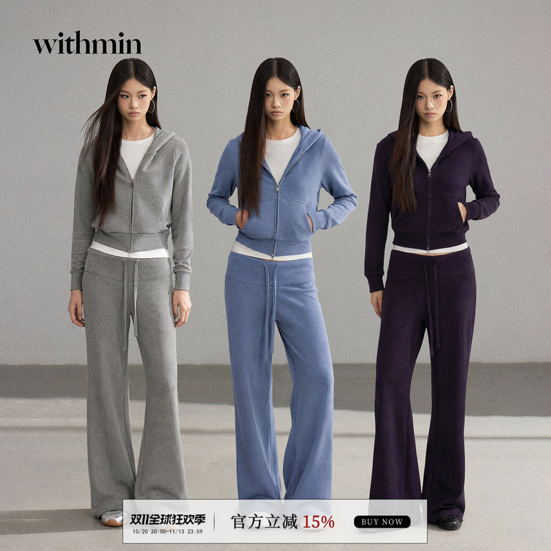 Withmin Paper Man Set Hooded Sweatshirt Jacket Women's Autumn Casual Zipper Cardigan Top Wide-Leg Sweatpants Withmin Paper Man Set Hooded Sweatshirt Jacket Women's Autumn Casual Zipper Cardigan Top Wide-Leg Sweatpants