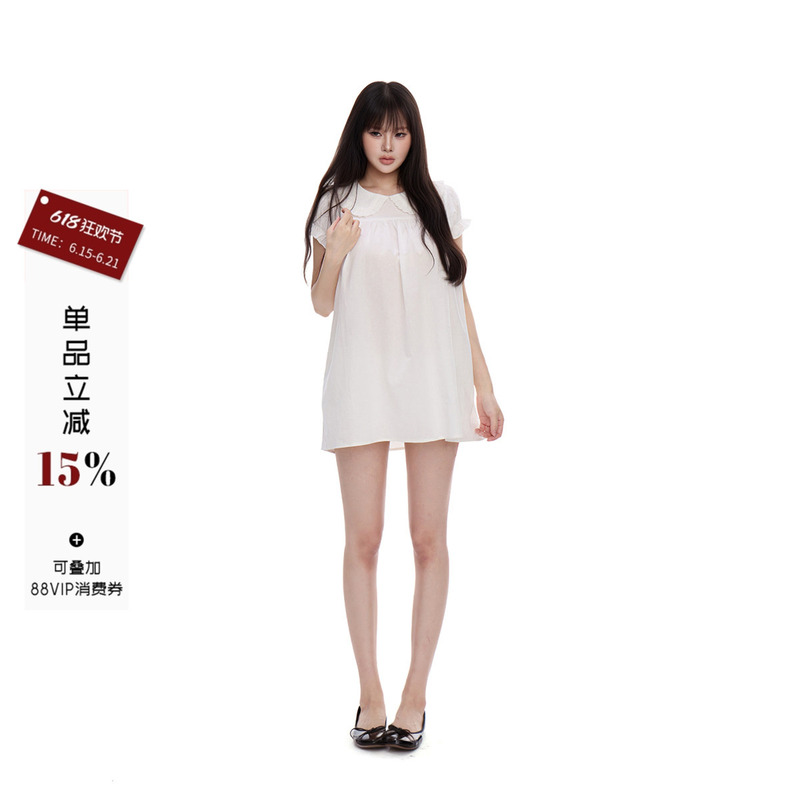 Withmin White Doll Collar Short-Sleeved Dress for Women 2026 Summer New Style Gentle and Sweet Versatile Short Skirt for Women
