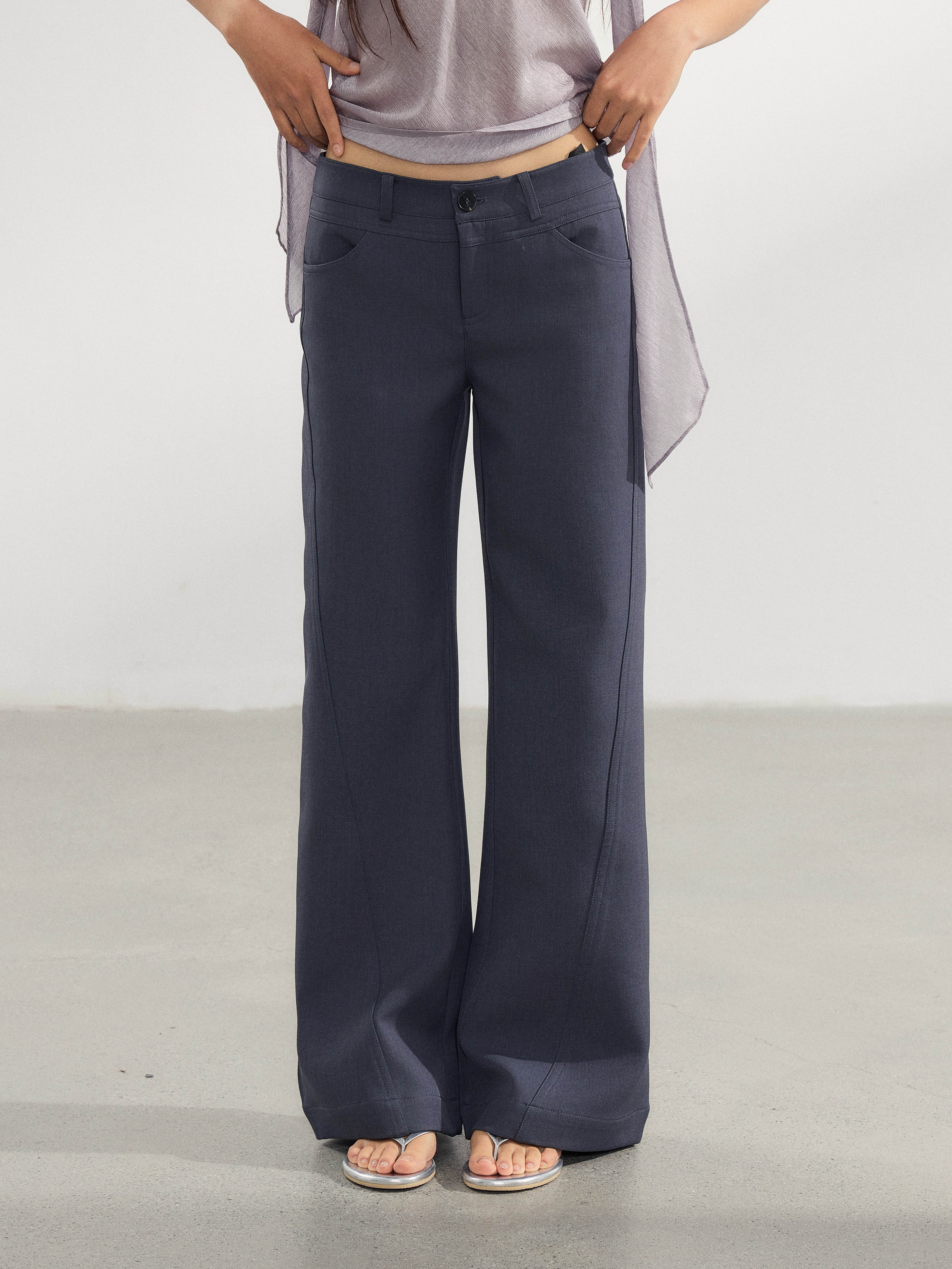 WITHMIN Dark Blue Low-Waist Straight-Leg Trousers