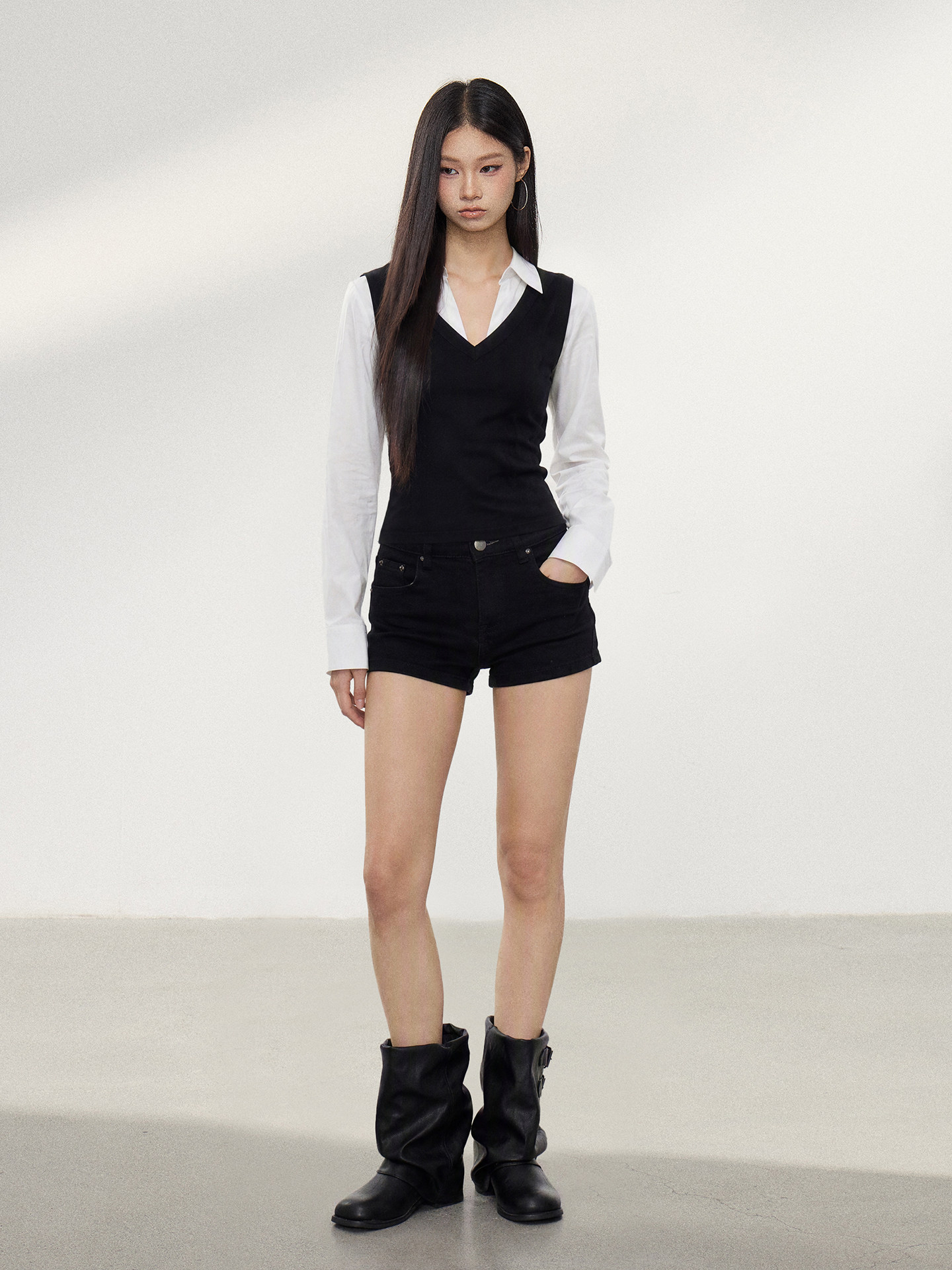 WITHMIN Faux Two-Piece Collared Shirt