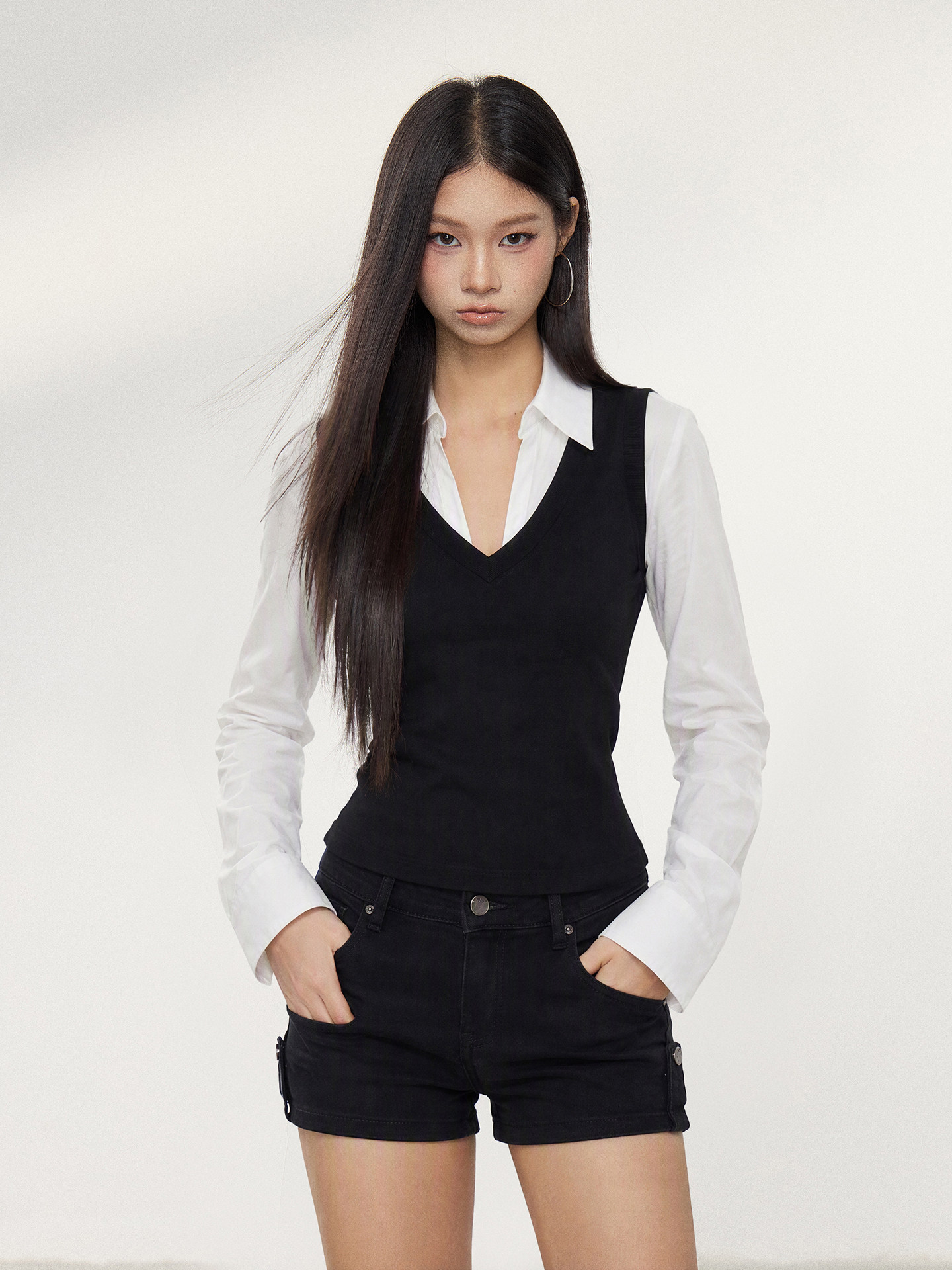 WITHMIN Faux Two-Piece Collared Shirt