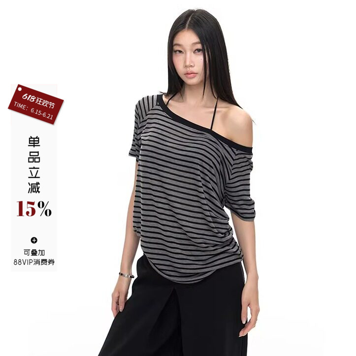 Withmin Off-Shoulder Striped Sexy Top for Women, Summer Sexy Off-Shoulder Black Pure Desire Design Short-Sleeved T-Shirt Withmin Off-Shoulder Striped Sexy Top for Women, Summer Sexy Off-Shoulder Black Pure Desire Design Short-Sleeved T-Shirt