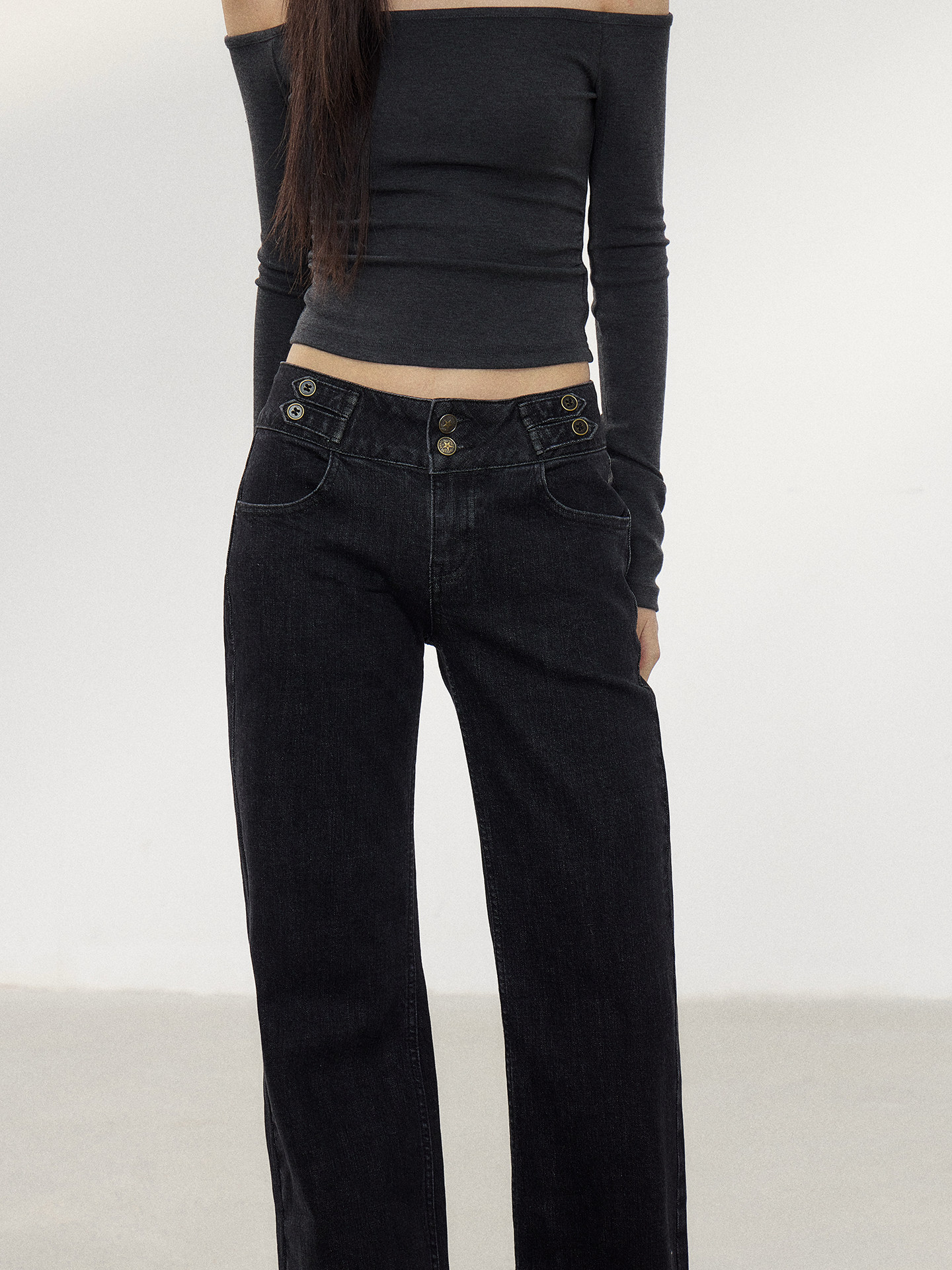 WITHMIN Black Low-Rise Flared Jeans