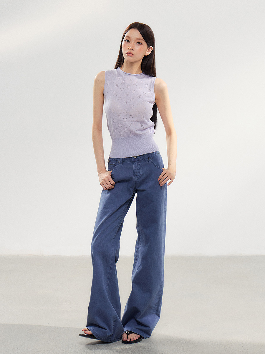 WITHMIN Dark Blue Low-Rise Straight-Leg Jeans