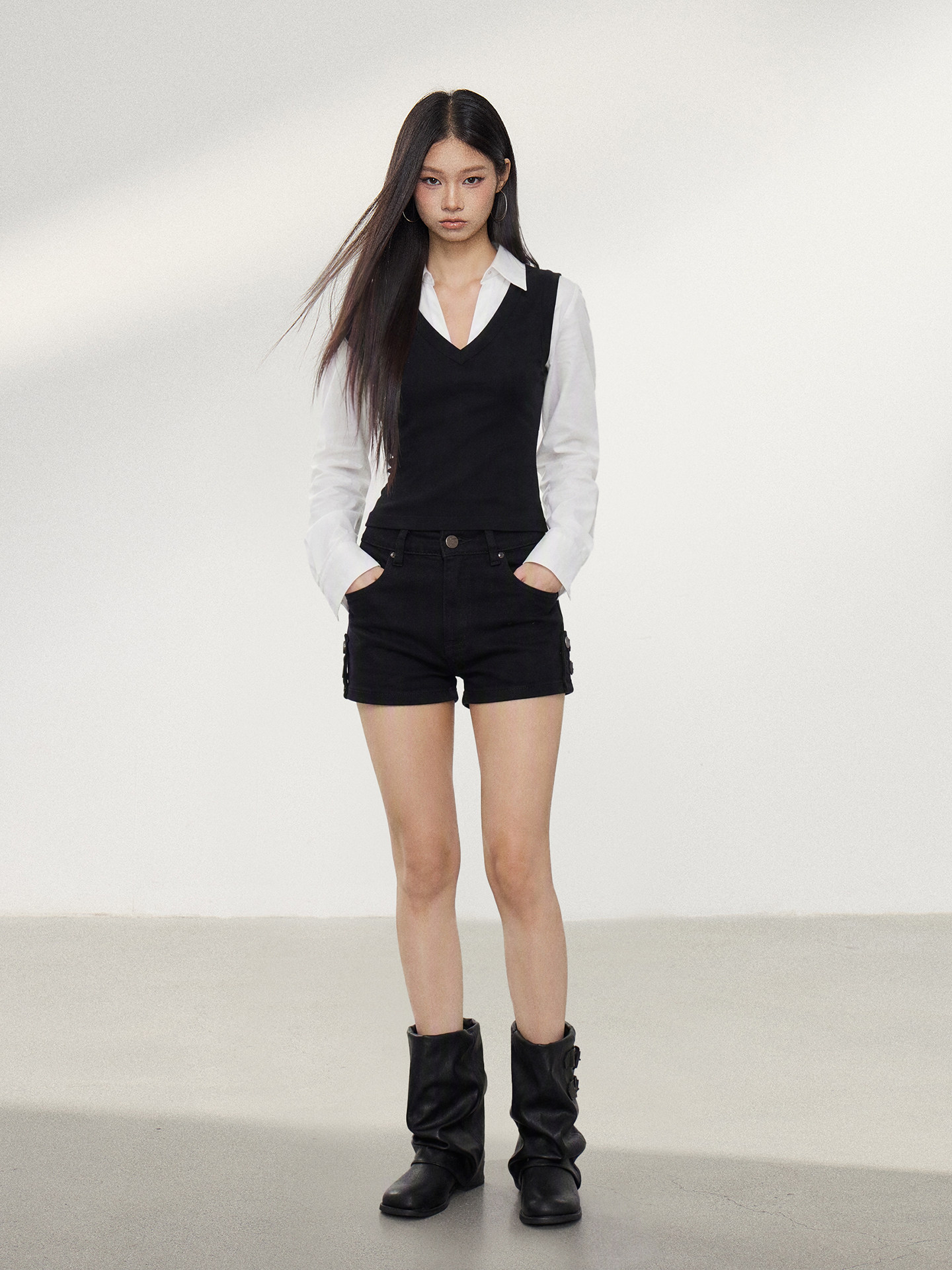 WITHMIN Faux Two-Piece Collared Shirt