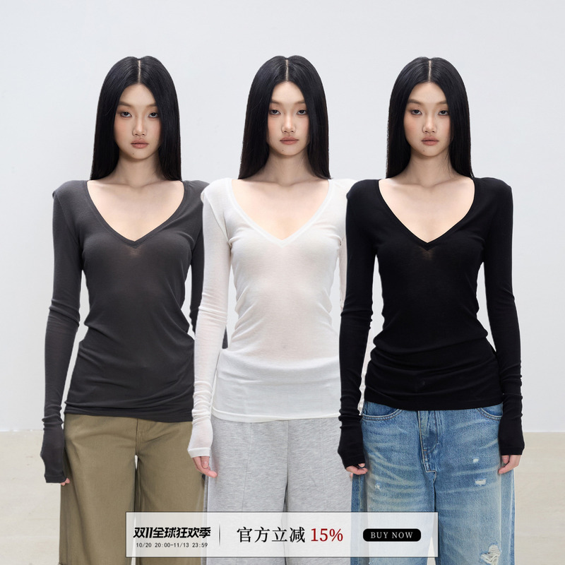 Withmin Multi-Color Long-Sleeved T-Shirt for Women, Autumn 2026 New Style, Waist-Cinching, Slimming, Basic Base Shirt, Women's Top