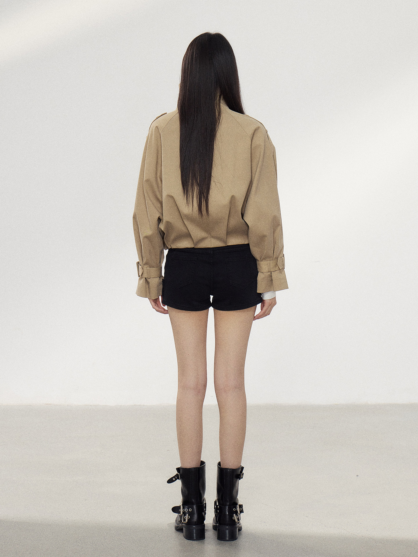 WITHMIN Khaki Double-Breasted Cropped Jacket