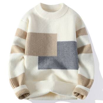 2024 new autumn and winter men's youth color-blocked sweaters trendy student round neck pullover sweaters 2024 new autumn and winter men's youth color-blocked sweaters trendy student round neck pullover sweaters