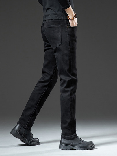 香港高端黑色牛仔裤男士2023新款秋季修身直筒休闲弹力百搭长裤子