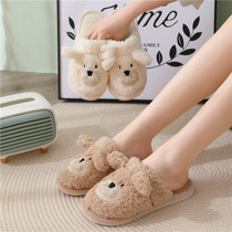 Cute cotton slippers female cartoon bear slippers home warm couple indoor autumn and winter home male home hair shoes