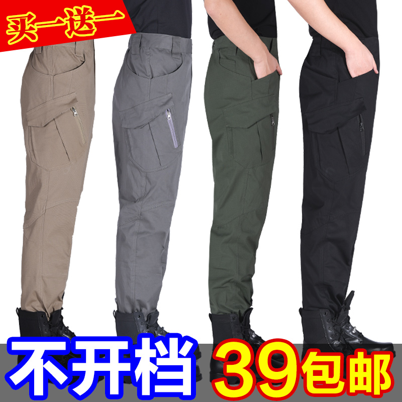 Cotton overalls men's summer leggings loose large size fat casual pants multi-pocket tactical spring and autumn trousers