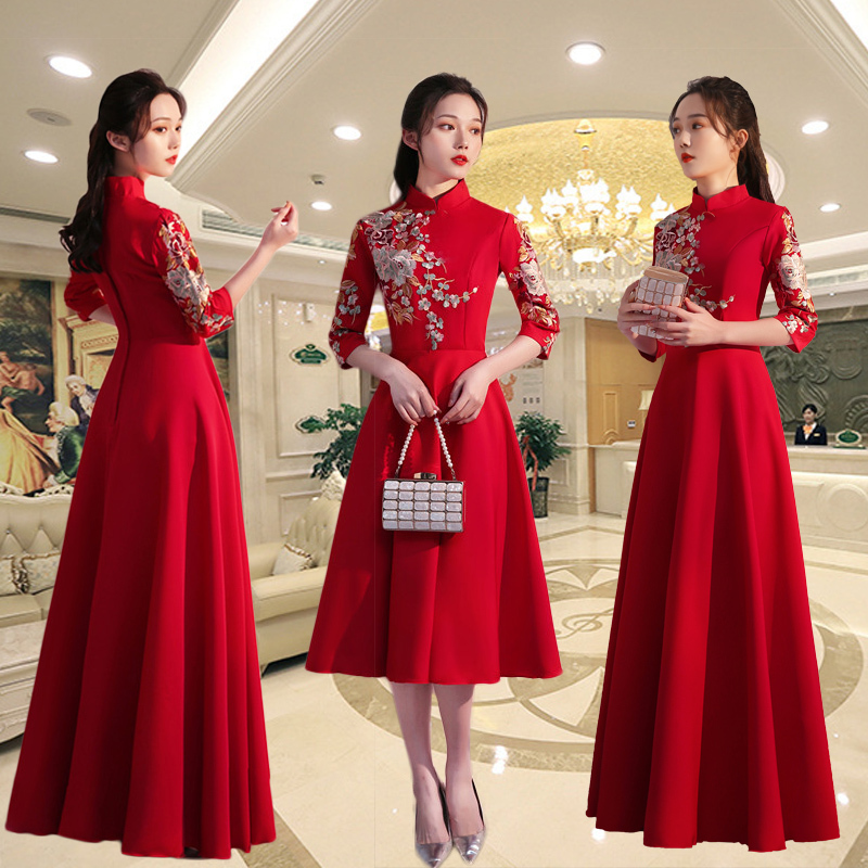 New Embroidered Cheongsam for Ceremonial Reception, Student Hosting, Awards Ceremony, Hotel Opening, Choir, High-End Formal Dress, Long Gown