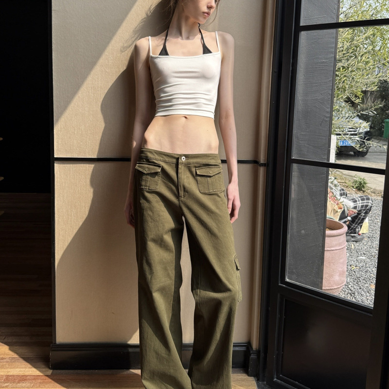 Frankygirls *25Ss Washed Army Green Low-Rise Cargo Pants