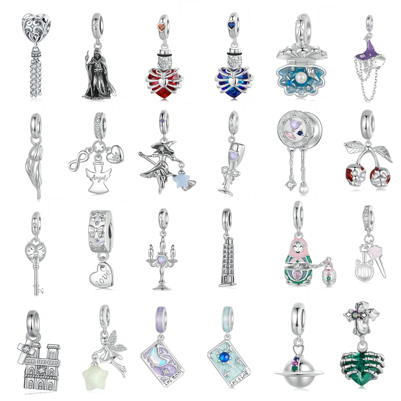Hollow Heart Magic Tassel Pendant Snowflake S925 Sterling Silver Matryoshka Beads Cherry Bracelet Witch Hat Beads