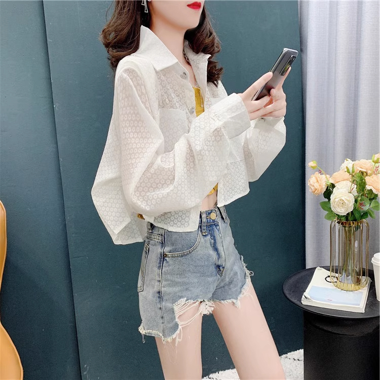 Ice Silk Polo Collar Short-Sleeved Short Shirt Sun Protection Clothing for Women Summer Outer Shawl New Cardigan Top Thin Outwear
