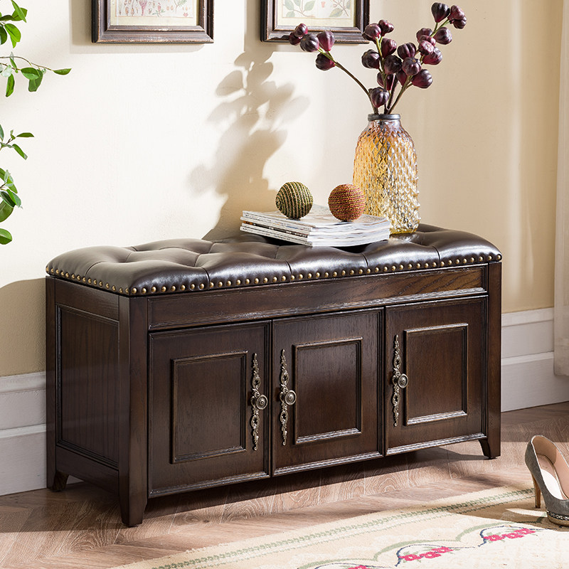 American-style solid wood shoe changing stool can sit at the door of the shoe cabinet, multi-functional shoe rack, storage stool, entrance door, household storage and wearing shoe stool