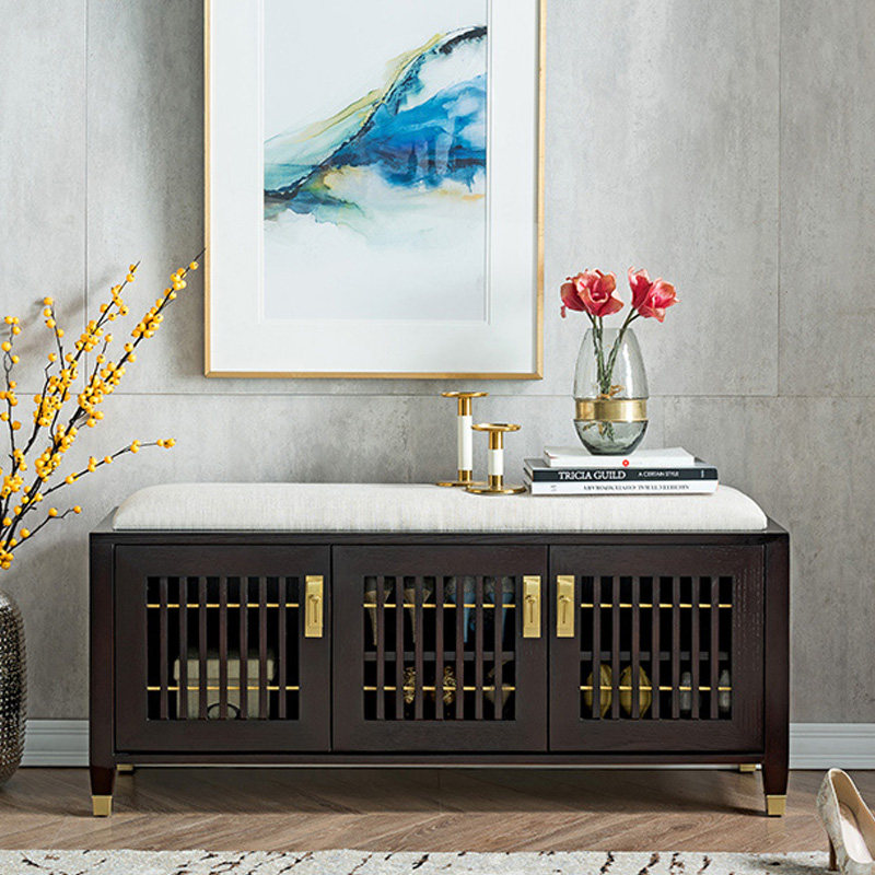 New Chinese-style solid wood shoe changing stool entrance door can sit in the shoe cabinet to enter the home multi-functional storage shoe rack wear shoe stool light luxury