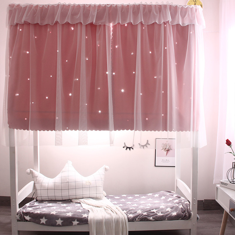 Bed curtain student dormitory upper bunk shading lower bunk girls dormitory bed curtain pink hollow star princess curtain