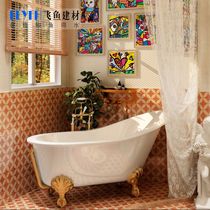 Destitute Wind Retro 200x200 Geometric Flowers Brick Toilet Kitchen Tile Folk Sleeping restaurant Balcony Floor Tiles Flower pieces