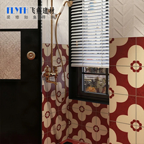 Min Juku Retro Red 200x200 Flower Brick Toilet Kitchen Bathroom Non-slip Floor Tile Balcony Background Wall Tile