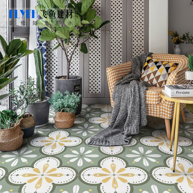 Nordic 200x200 retro green tiles Powder room kitchen non-slip floor tiles Balcony floor all-ceramic tiles