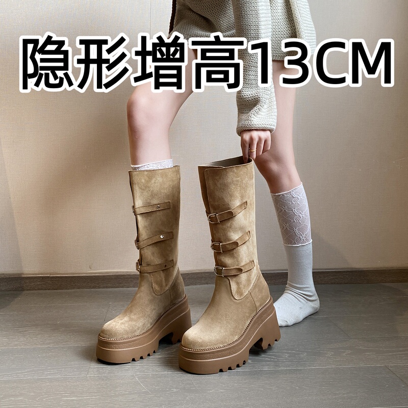 13cm Height-Increasing Retro Button Fashion Boots, Thick-Soled Platform Long Boots, Biker Boots, High-Top Long Boots, Riding Boots for Women 13cm Height-Increasing Retro Button Fashion Boots, Thick-Soled Platform Long Boots, Biker Boots, High-Top Long Boots, Riding Boots for Women
