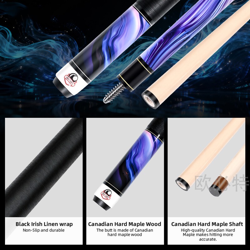 American-Style Billiard Cue with Maple Wood Shaft, Linen Grip, and Colorful Design for Professional Training and Jump Shots