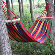 Canvas hammock anti-rollover outdoor single double family dormitory bedroom thickened curved wooden stick hammock hanging chair swing