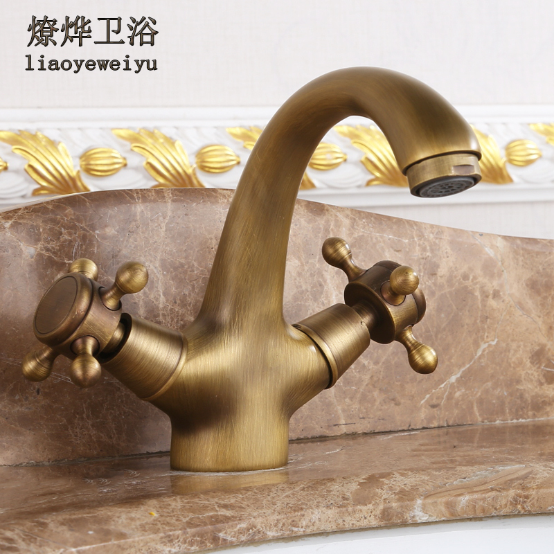 Antique-Style Faucet, All-Copper European-Style Basin Faucet, Vintage Hot and Cold Water Faucet, Single-Hole Washbasin Faucet 