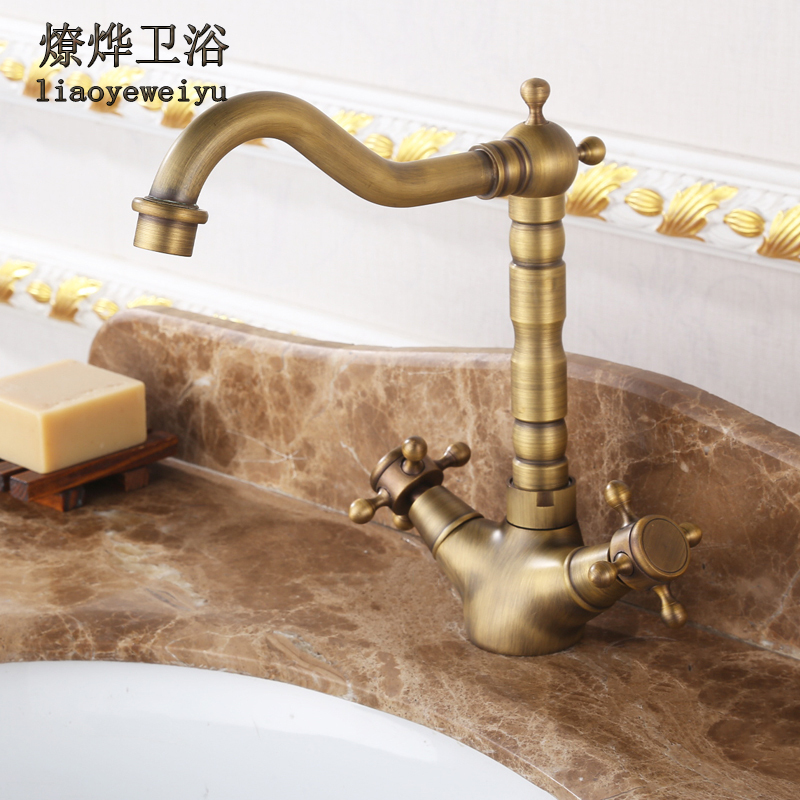 American-Style Antique Copper Under-Counter Washbasin Faucet, Hot and Cold, Vintage Washbasin Faucet, Single-Hole Faucet