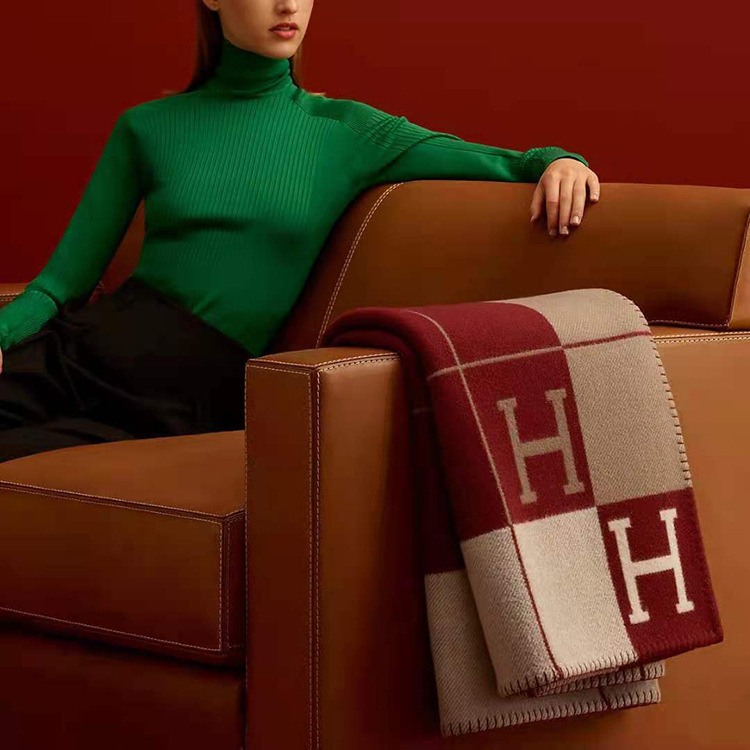 H Letter Amazon Wool Air Conditioning Blanket Shawl Thickened Cashmere H Blanket Sofa Blanket High-End Wool Super Soft